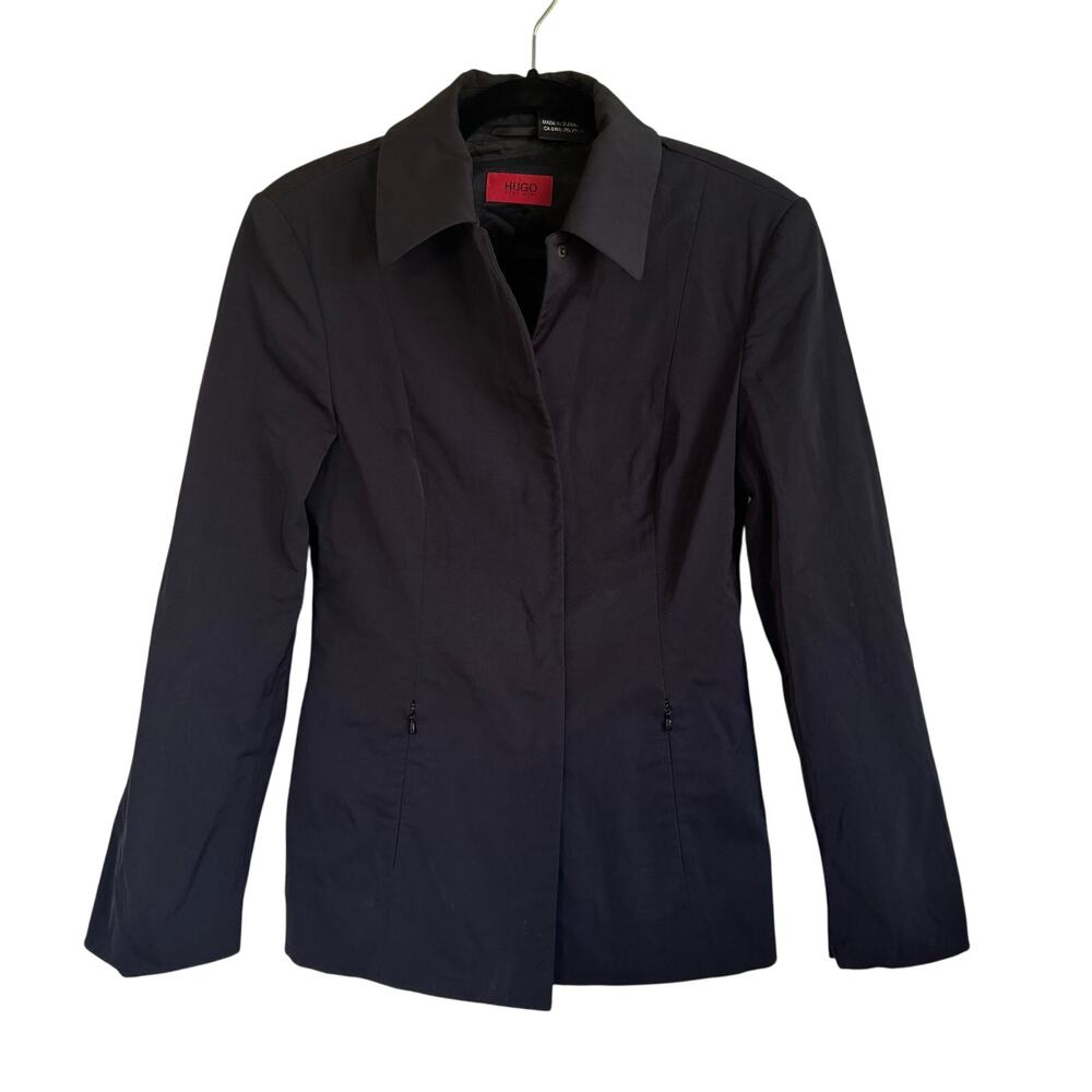Hugo Boss Womens Over Jacket Suit Blazer Solid Black Lapel Collar Size 32/XS/0